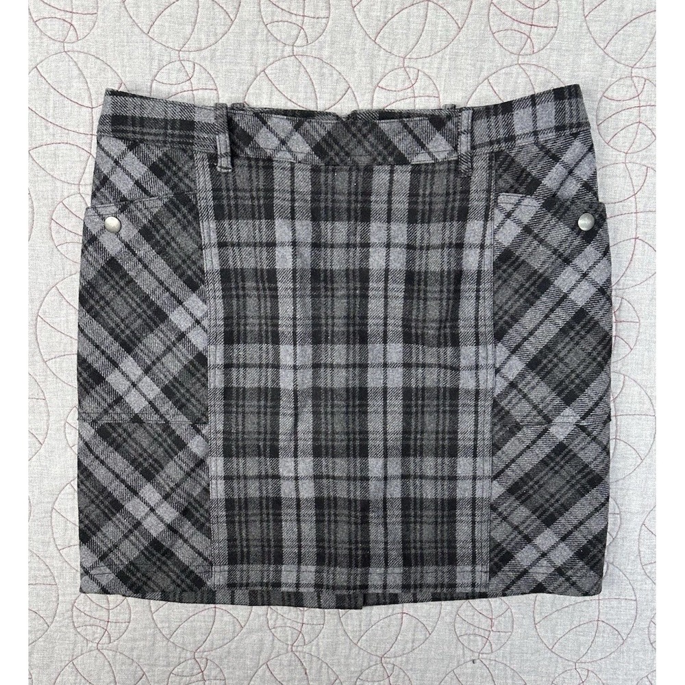 EDDIE BAUER Wool Blend Dark Gray Plaid Mini Skirt Size 8